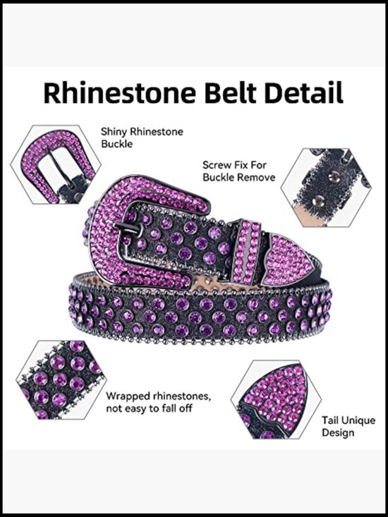 Rhinestone Western Belt Leather Sparkle Studded Strap 1-1/7\